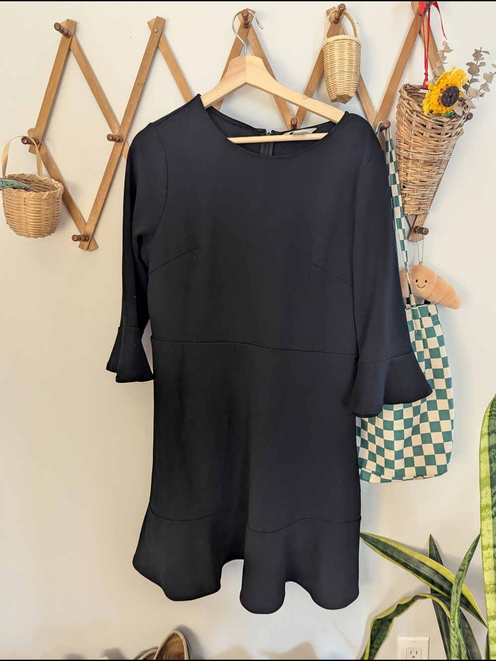Classic Black Flared-Sleeve Dress
